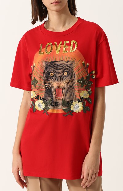 Хлопковая футболка свободного кроя с принтом GUCCI, арт. 469307/X9B93, фото 3