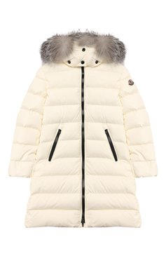 Детская пуховое пальто с капюшоном MONCLER ENFANT белого цвета, арт. E2-954-49921-25-68352/4-6A | Фото 1 (Кросс-КТ: Зима; Девочки Кросс-КТ: Пуховик-верхняя одежда; Рукава: Длинные; Материал внешний: Синтетический материал; Региональные ограничения белый список (Axapta Mercury): RU; Материал сплава: Проставлено, Проверено; Материал подклада: Синтетический материал; Статус проверки: Проверено, Проверена категория; Драгоценные камни: Проставлено; Материал утеплителя: Пух и перо; Ростовка одежда: 4 года | 104 см)