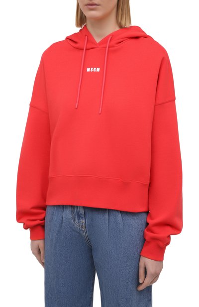 Хлопковое худи MSGM красного цвета по цене 21050 руб., арт. 3041MDM86 217299, фото 3 Хлопковое худи MSGM, арт. 3041MDM86 217299, фото 3