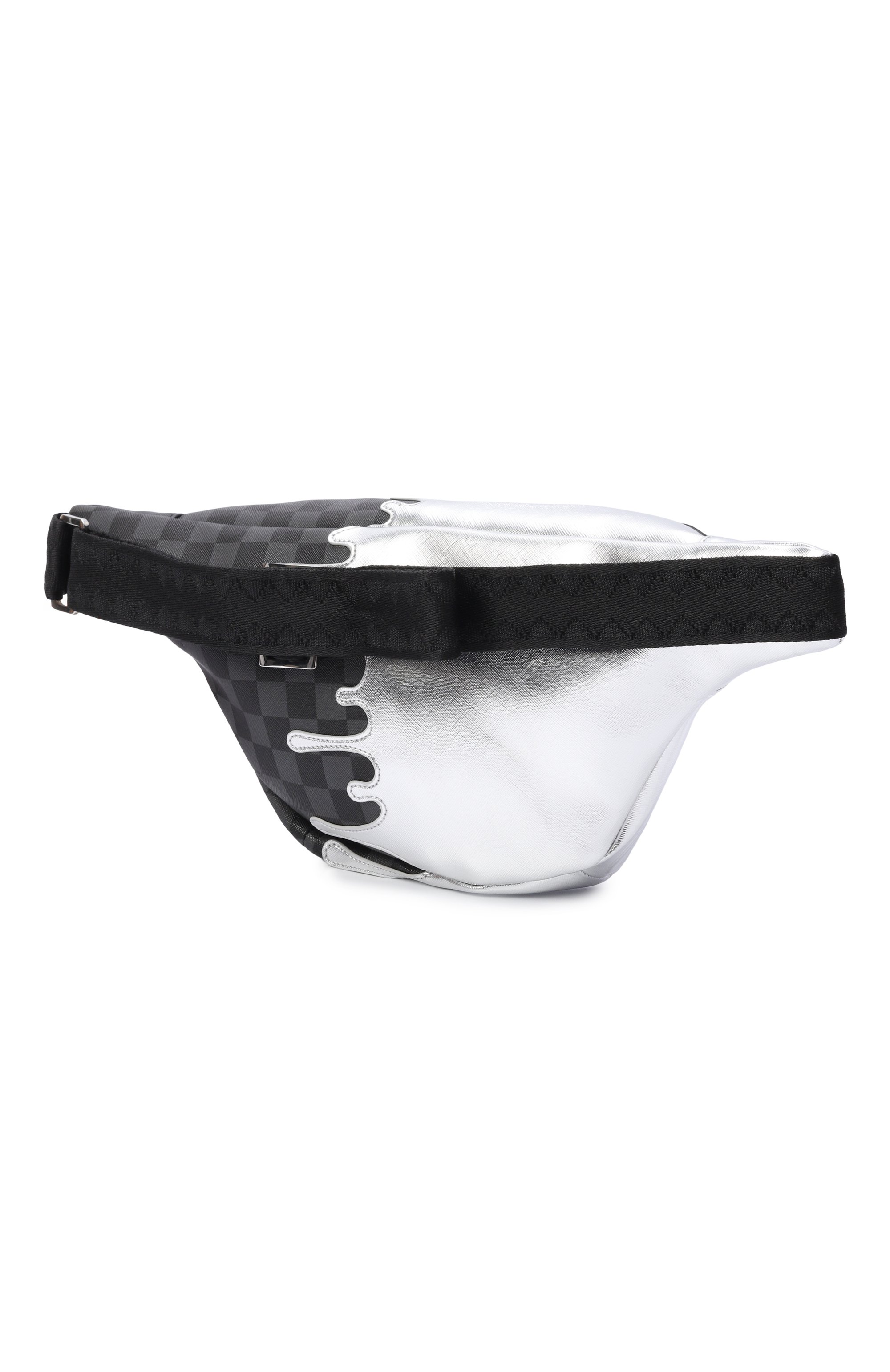 Поясная сумка silver side drip black check SPRAYGROUND серебряного цвета по цене 13200 руб., арт. 910B8926NSZ/SILVER SIDE DRIP BLACK CHECK SAVVY CR0, фото 2 Поясная сумка silver side drip black check SPRAYGROUND, арт. 910B8926NSZ/SILVER SIDE DRIP BLACK CHECK SAVVY CR0, фото 2