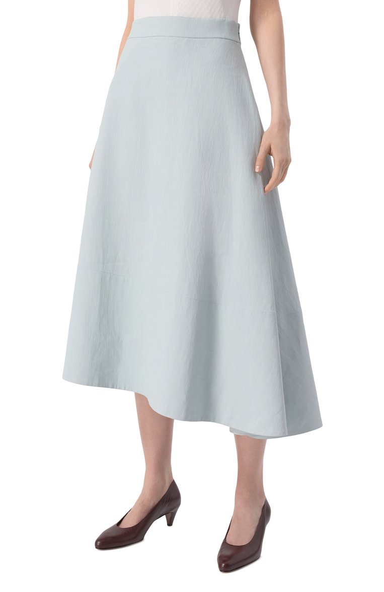 Женская льняная юбка JIL SANDER голубого цвета, арт. J04MA0006/J60001 | Фото 3 (Материал внешний: Лен; Длина Ж (юбки, платья, шорты): Миди; Стили: Минимализм; Автоматизация ТО: Проставлено; Автоматизация состава: Проставлено; Кросс-КТ: костюм)
