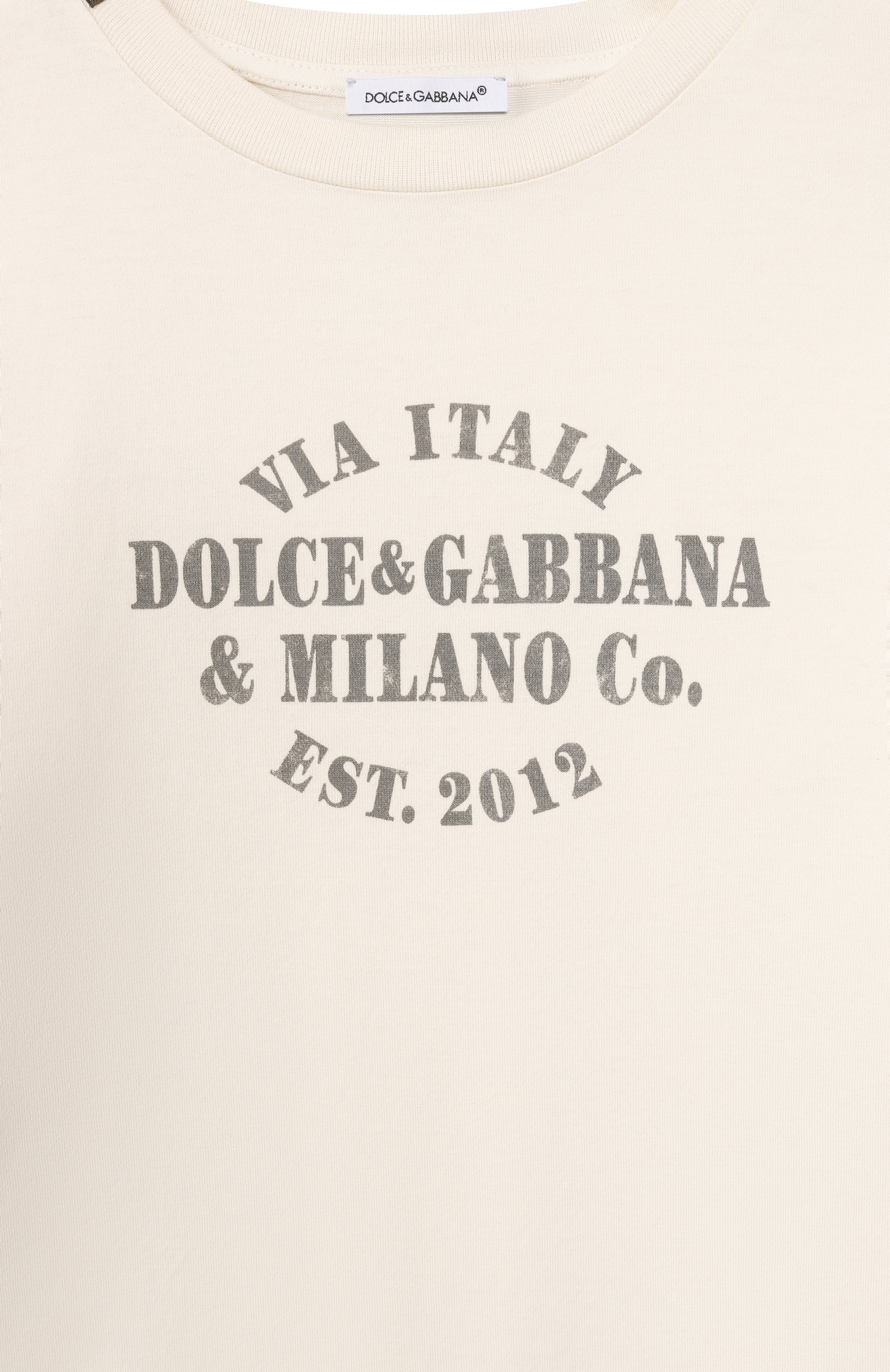 Хлопковая футболка DOLCE & GABBANA кремового цвета по цене 26000 руб., арт. L4JTHV/G7PRJ_001, фото 3 Хлопковая футболка DOLCE & GABBANA, арт. L4JTHV/G7PRJ_001, фото 3