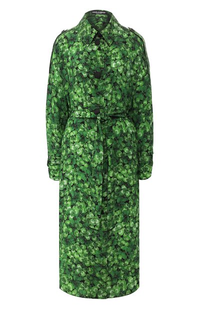 Шелковый плащ DOLCE & GABBANA зеленого цвета по цене 246000 руб., арт. F0Z65T/IS1AW, фото 1 Шелковый плащ DOLCE & GABBANA, арт. F0Z65T/IS1AW, фото 1