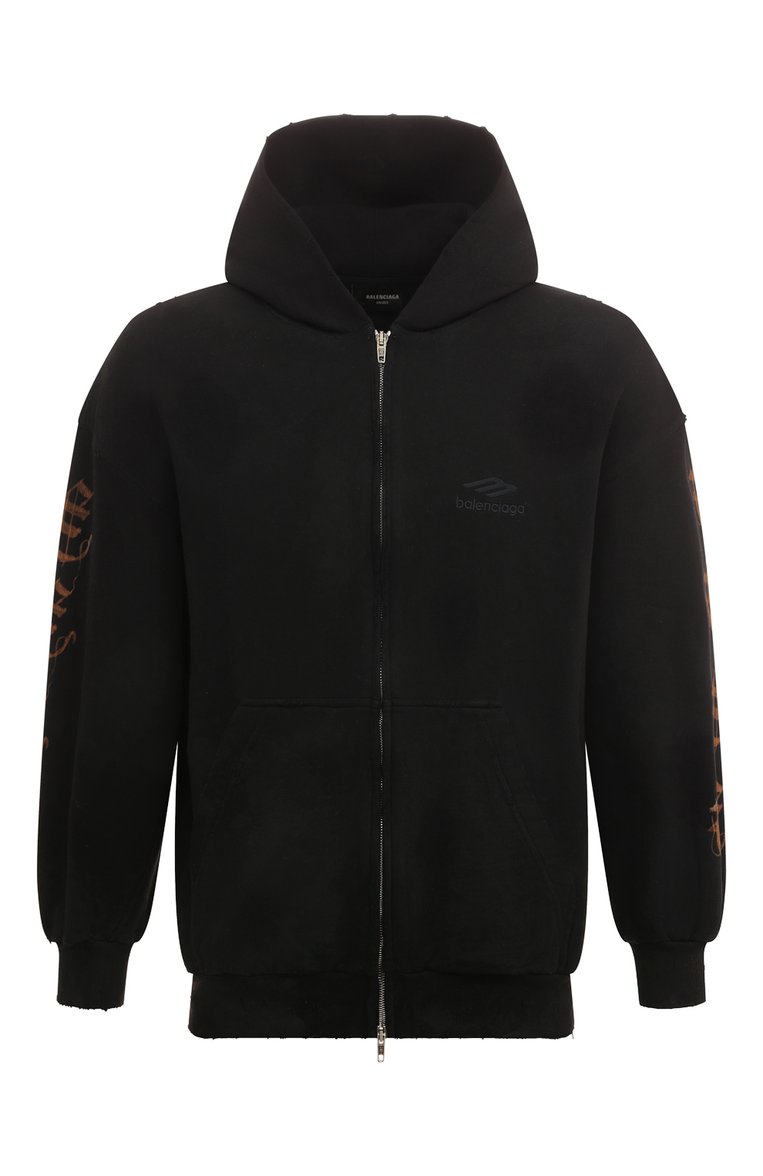 Мужской хлопковая толстовка BALENCIAGA черного цвета, арт. 744454/T0VD8 | Фото 1 (Длина (для топов): Стандартные; Материал внешний: Хлопок; Рукава: Длинные; Мужское Кросс-КТ: Толстовка-одежда; Стили: Спорт-шик)