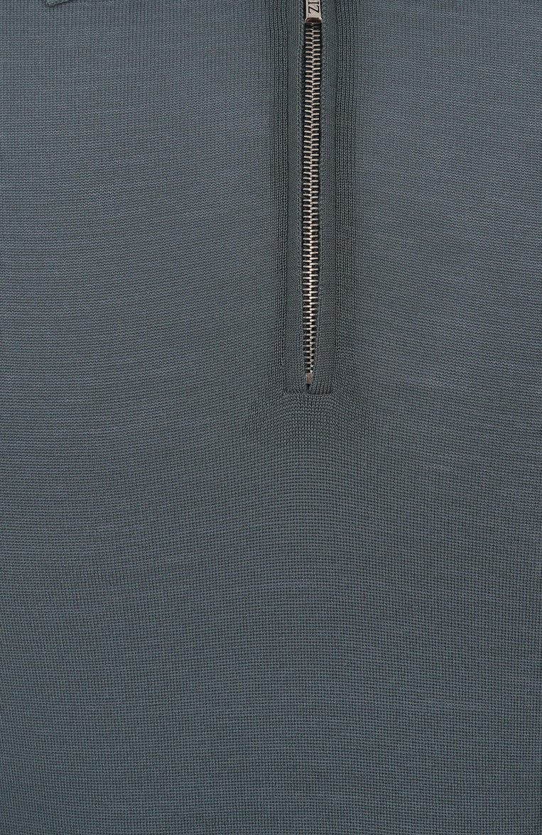 Мужская шерстяное поло ZILLI бирюзового цвета, арт. KZP002M0217VSID00/66 | Фото 6 (Рукава: Короткие; Материал внешний: Шерсть; Автоматизация ТО: Проставлено; Автоматизация состава: Проставлено; Длина (для топов): С�тандартные; Застежка: Молния; Принт: Без принта; Стили: Кэжуэл; Big sizes: Big Sizes; Детали: Без декора; Кросс-КТ: Трикотаж)
