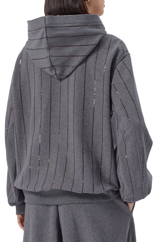 Хлопковое худи Brunello Cucinelli MP05NS0809 Серый  MP05NS0809 Фото 4