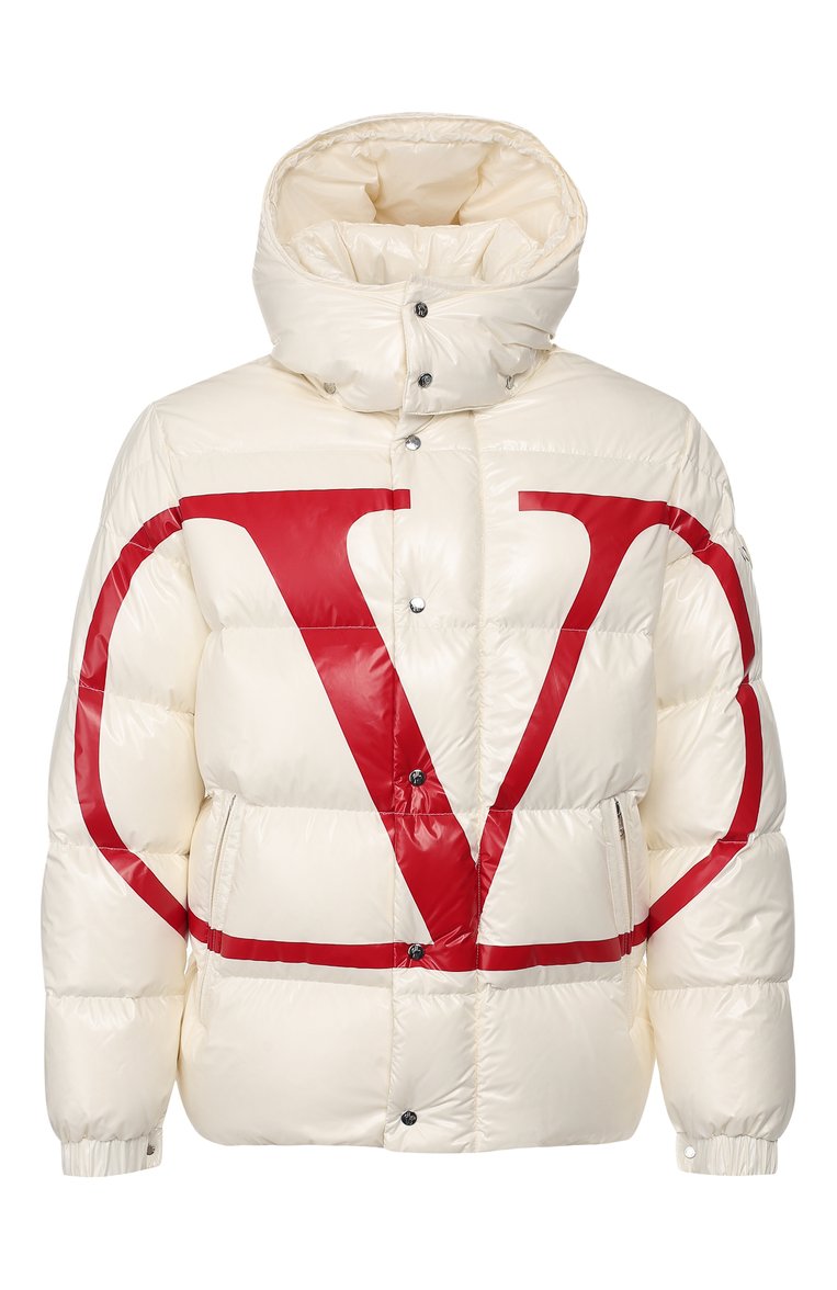 Мужская пуховик valentino x moncler vlogo VALENTINO белого цвета, арт. SV3CN00A5AG | Фото 1 (Мужское Кросс-КТ: Пуховик-верхняя одежда, Верхняя одежда, пуховик-короткий; Длина (верхняя одежда): Короткие; Материал внешний: Синтетический материал; Материал подклада: Синтетический материал; Рукава: Длинные; Кросс-КТ: Пуховик, Куртка; Материал утеплителя: Пух и перо; Статус проверки: Проверена категория; Драгоценные камни: Проставлено; Материал сплава: Проставлено; Стили: Кэжуэл)