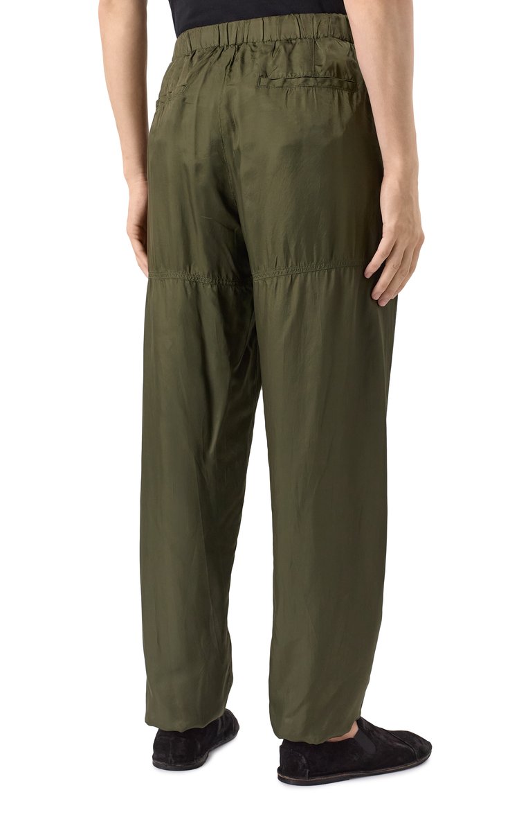 Мужские брюки из вискозы DRIES VAN NOTEN хаки цвета, арт. 251-020932-1427 | Фото 4 (Материал внешний: Вискоза; Длина (брюки, джинсы): Стандартные; Стили: Кэжуэл; Силуэт М (брюки): Джоггеры)