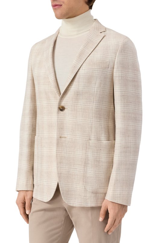 Пиджак изо льна и хлопка Zegna 1D7SG0/976704A9 Бежевый  1D7SG0/976704A9 Фото 4