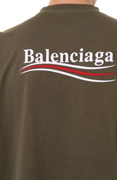 Мужская хлопковая футболка BALENCIAGA хаки цвета, арт. 641675 TKVJ1 | Фото 5 (Принт: С принтом; Длина (для топов): Удлиненные; Материал сплава: Проставлено; Стили: Милитари, Спорт-шик; Материал внешний: Хлопок; Драгоценные камни: Проставлено; Рукава: 3/4)