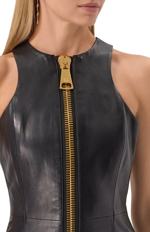 Кожаное платье Balmain FF0R5198/LD63 Чёрный  FF0R5198/LD63 Фото 4