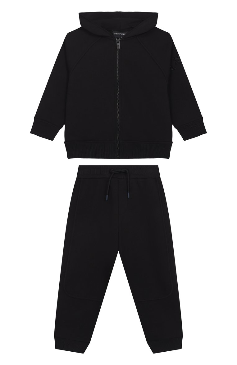 Детского комплект из толстовки и брюк EMPORIO ARMANI темно-синего цвета, арт. EB000168/AF13217 | Фото 1 (Материал внешний: Хлопок, Синтетический материал; Рукава: Длинные; Мальчики Кросс-КТ: Костюмы-спорт; Ростовка одежда: 4 года | 104 см, 5 лет | 110 см, 6 лет | 116 см, 7 лет | 122 см, 8 лет | 128 см, 10 - 11 лет | 140 - 146см, 13 - 15 лет | 158 см, 16 лет | 164 см)