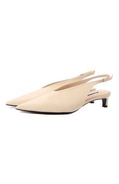 Женские кожаные туфли JIL SANDER кремового цвета, арт. J15WP0128/P8226 | Фото 1 (Подошва: Плоская; Каблук высота: Низкий; Драгоценные камни: Проставлено; Материал внешний: Натуральная кожа; Материал внутренний: Натуральная кожа; Материал сплава: Проставлено; Женское Кросс-КТ: Слингбэки; Каблук тип: Kitten heel)
