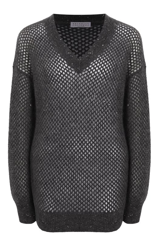 Пуловер из шерсти и хлопка Brunello Cucinelli MPS732412P Серый MPS732412P