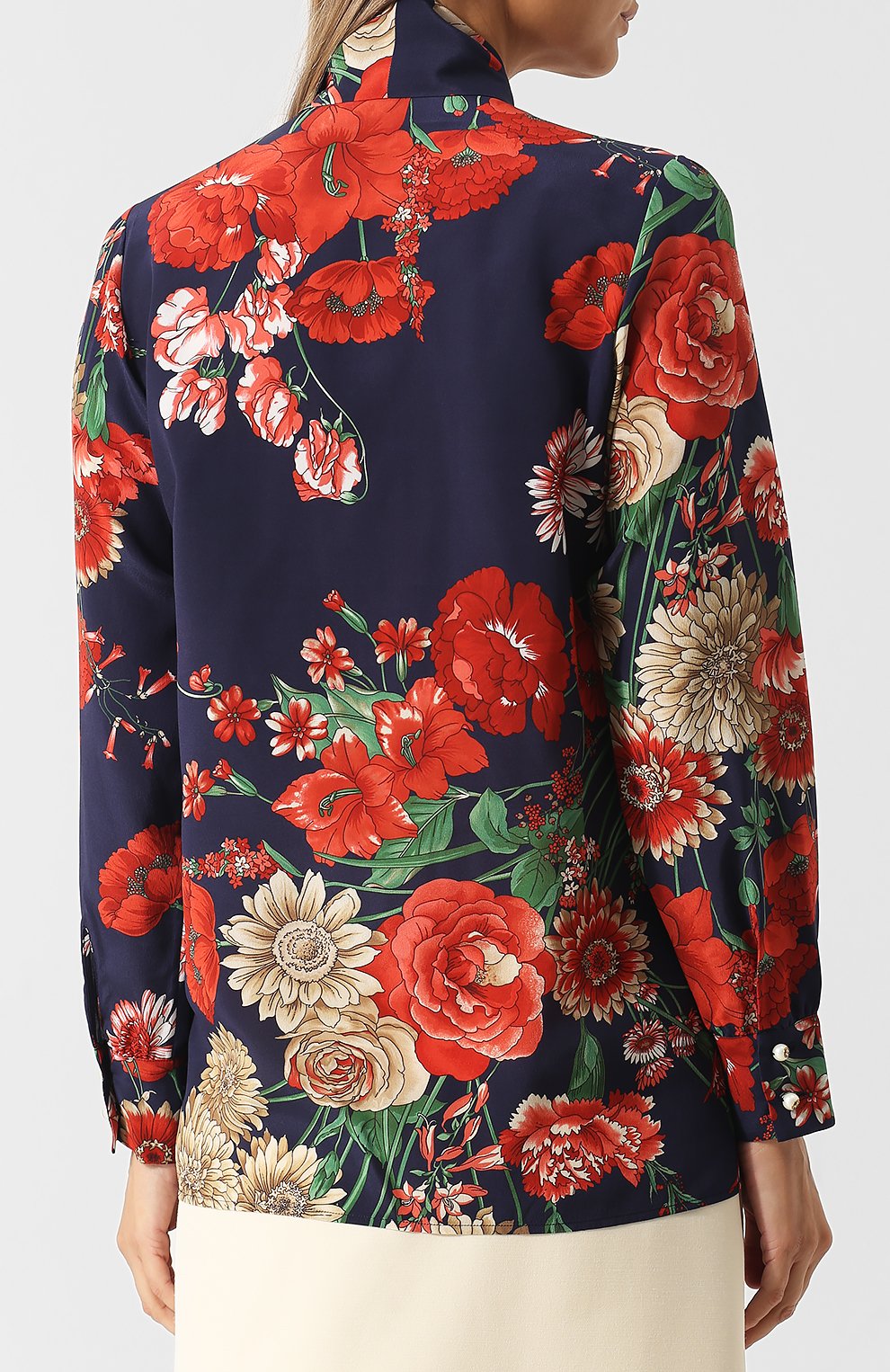 Шелковая блуза с принтом и воротником аскот GUCCI, арт. 467085/ZLP91, фото 4