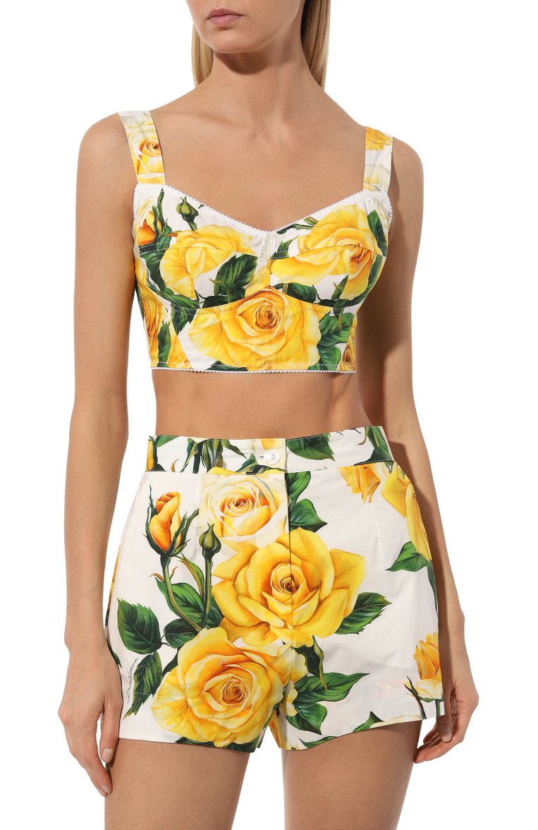 Женский хлопковый топ DOLCE & GABBANA желтого цвета, арт. F772JT/HS5N0 | Фото 3 (Материал внешний: Хлопок; Стили: Романтичный; Нос: Не проставлено; Рукава: На бретелях)