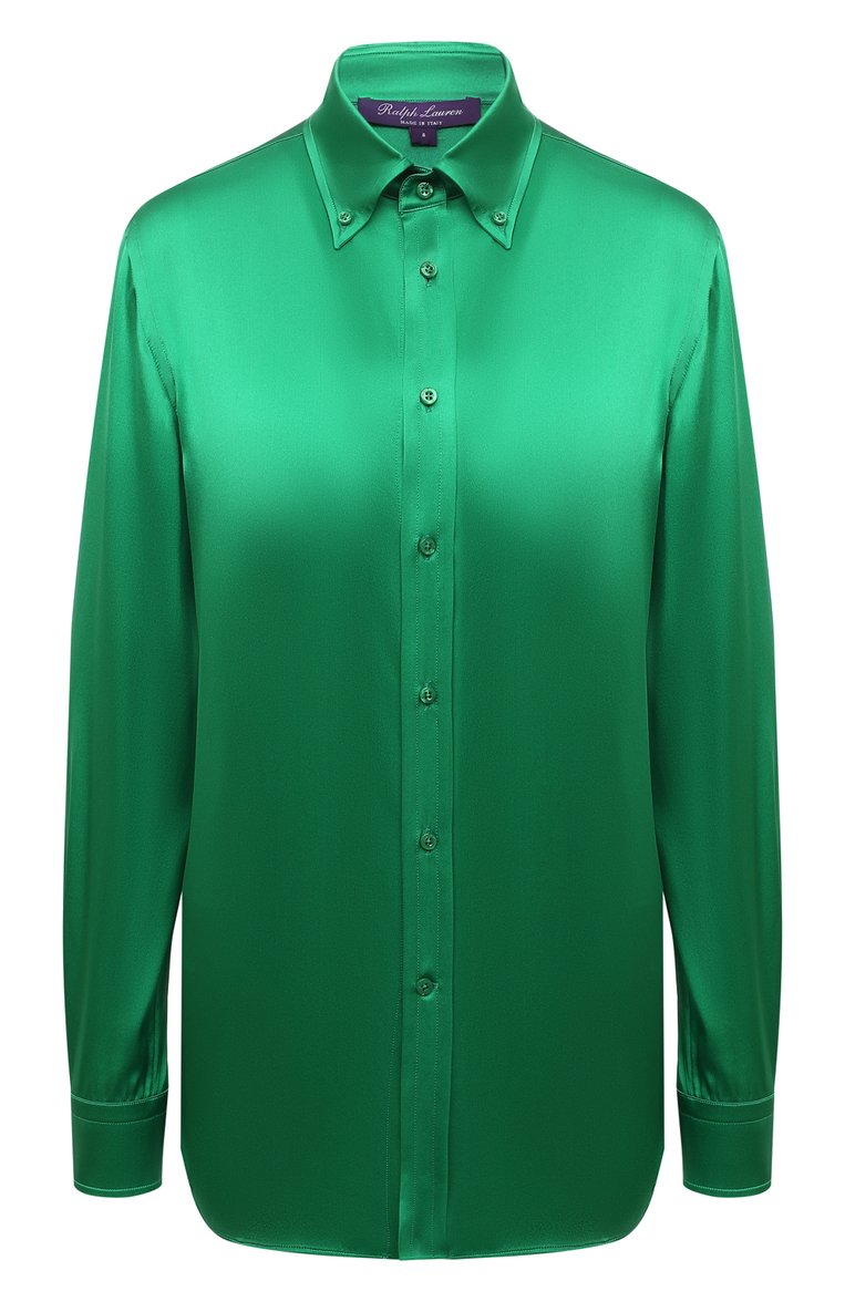 Женская шелковая блузка RALPH LAUREN зеленого цвета, арт. 290864929 | Фото 1 (Рукава: Длинные; Длина (для топов): Удлиненные; Материал внешний: Шелк; Принт: Без принта; Стили: Романтичный; Женское Кросс-КТ: Блуза-одежда; Региональные ограничения белый список (Axapta Mercury): RU; Драгоценные камни: Проставлено; Материал сплава: Проставлено)