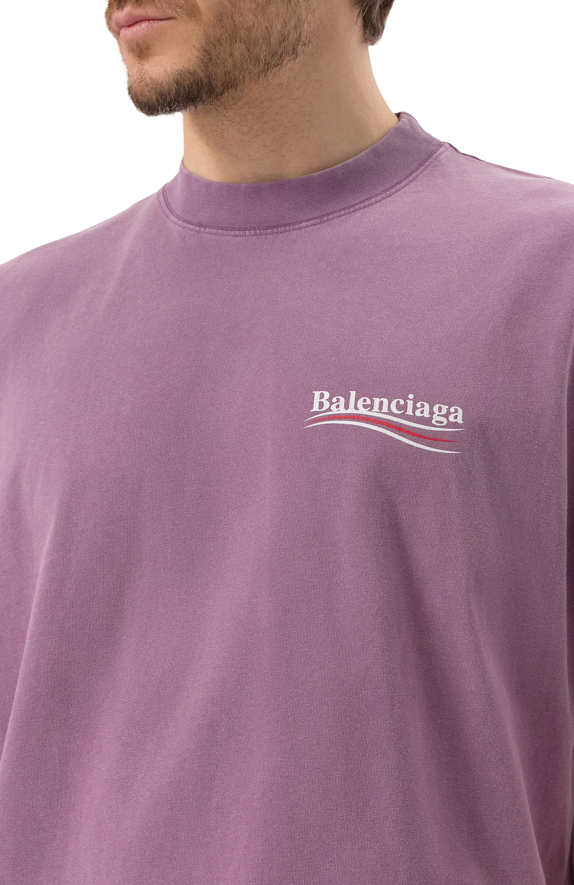 Хлопковая футболка BALENCIAGA сиреневого цвета по цене 83150 руб., арт. 764235/TNVG5, фото 5 Хлопковая футболка BALENCIAGA, арт. 764235/TNVG5, фото 5