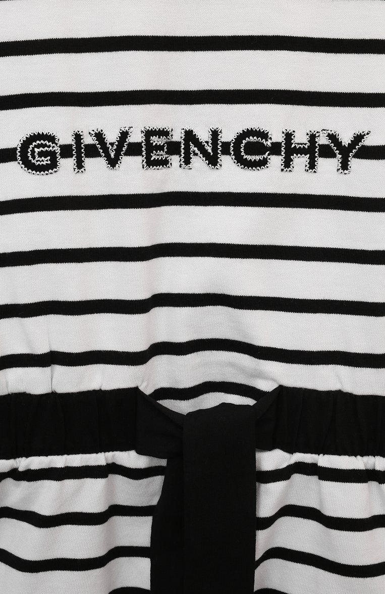 Детское хлопковое платье GIVENCHY черно-белого цвета, арт. H30043/6A-12A | Фото 3 (Материал внешний: Хлопок; Рукава: Короткие; Материал сплава: Проставлено; Драгоценные камни: Проставлено; Случай: Повседневный; Девочки Кросс-КТ: Платье-одежда; Ростовка одежда: 7 лет | 122 см, 9 лет | 134 см, 12 лет | 152 см, 5 лет | 110 см)