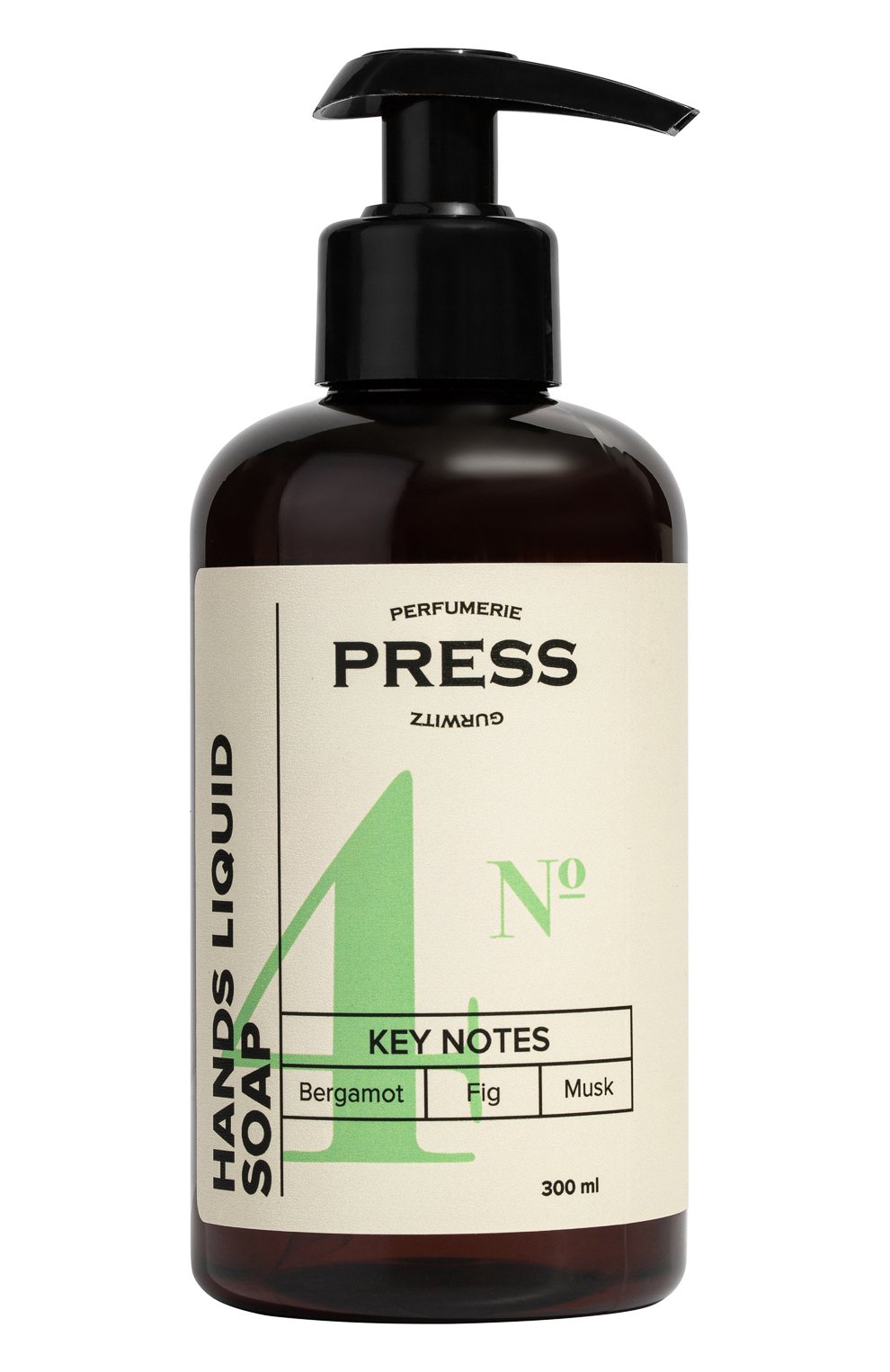 Жидкое мыло для рук №4 bergamot, fig, musk (300ml) PRESS GURWITZ PERFUMERIE бесцветного цвета по цене 1380 руб., арт. 4631159194140, фото 1 Жидкое мыло для рук №4 bergamot, fig, musk (300ml) PRESS GURWITZ PERFUMERIE, арт. 4631159194140, фото 1