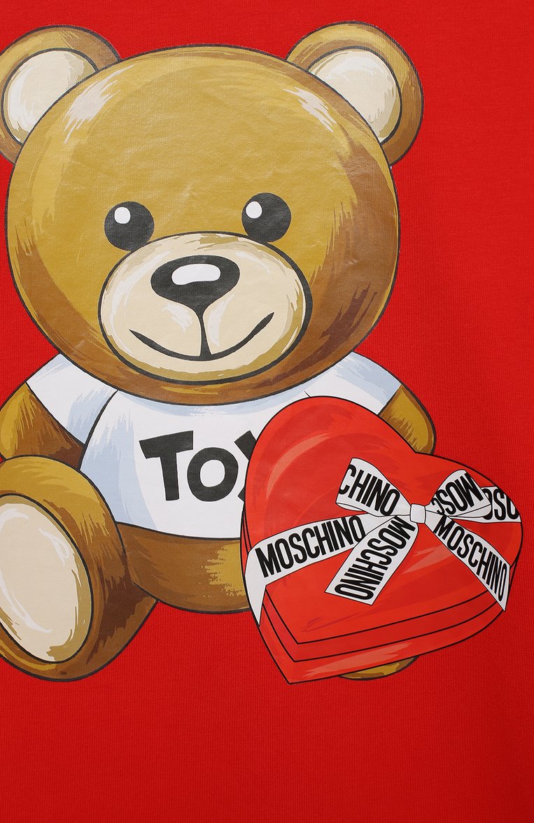 Детское хлопково�е платье MOSCHINO красного цвета, арт. HDV096/LDA16/4A-8A | Фото 3 (Материал внешний: Хлопок; Рукава: Длинные; Случай: Повседневный; Девочки Кросс-КТ: Платье-одежда; Драгоценные камни: Проставлено; Материал сплава: Проставлено)