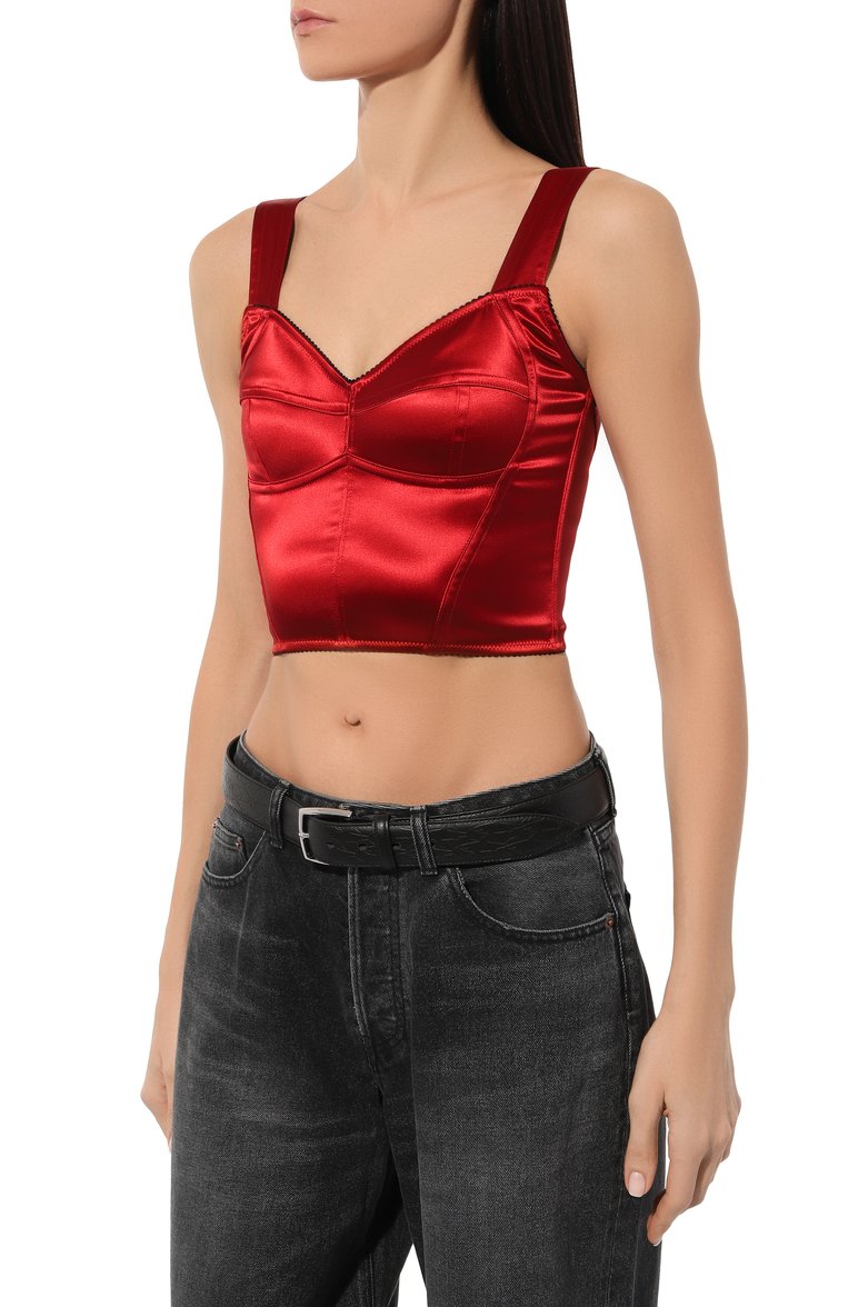 Женский атласный топ DOLCE & GABBANA красного цвета, арт. F7W98T/GDCDC | Фото 3 (Материал внешний: Синтетический материал; Стили: Гламурный; Нос: Не проставлено; Рукава: На бретелях)