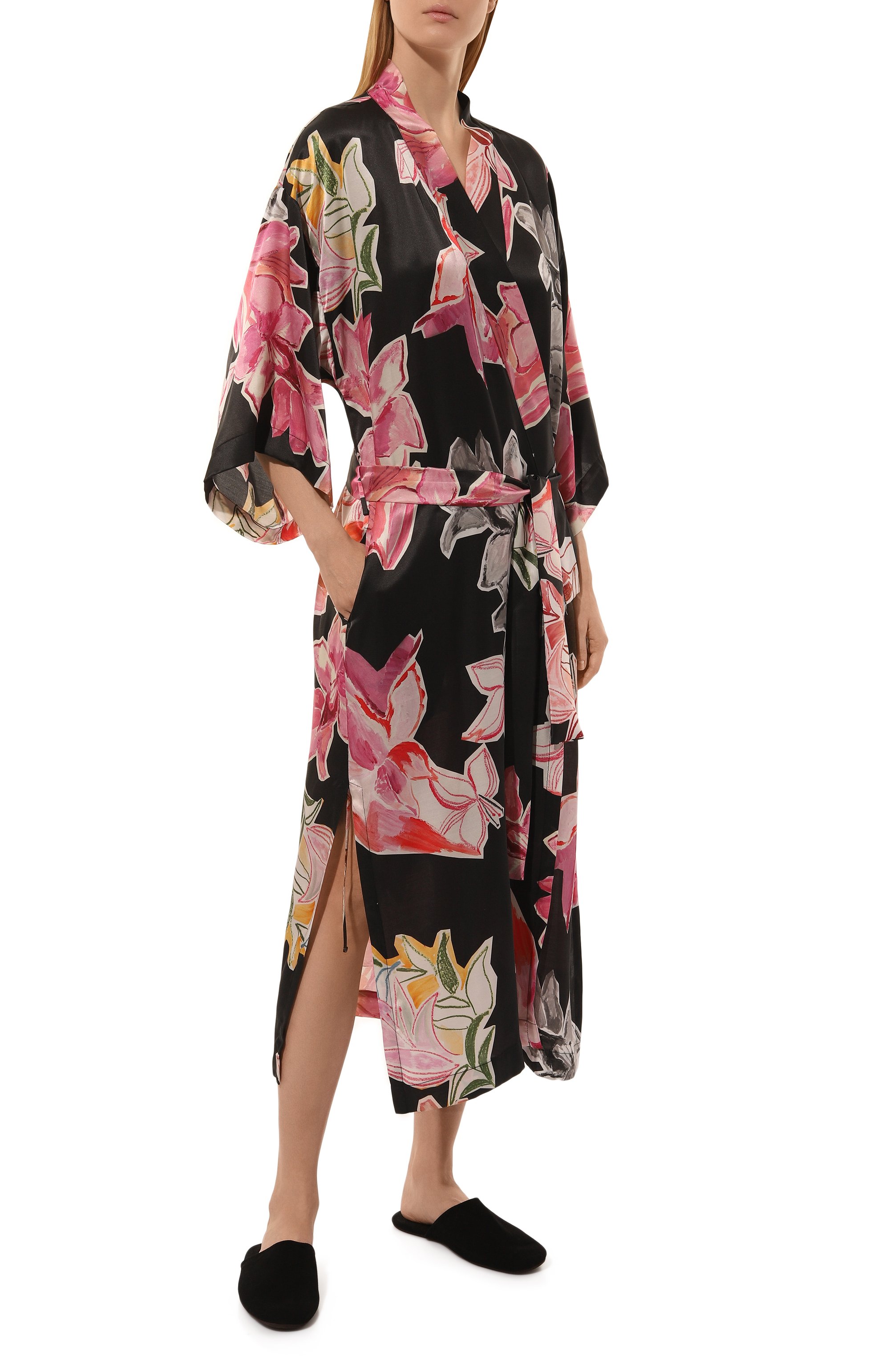 Халат из хлопка и шелка ANY WOWZERS черного цвета по цене 35000 руб., арт. ROBE01-MAXI-LILBLC, фото 2 Халат из хлопка и шелка ANY WOWZERS, арт. ROBE01-MAXI-LILBLC, фото 2