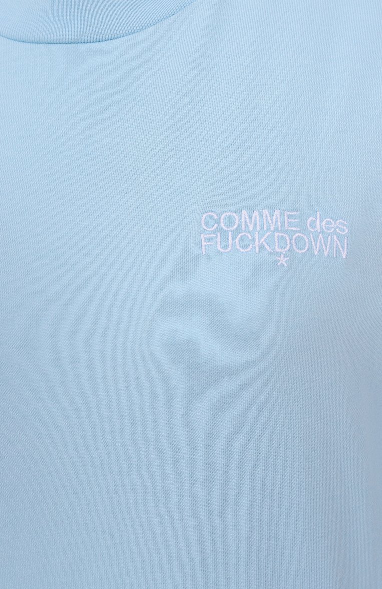 Женская хлопковая футболка COMME DES FUCKDOWN голубого цвета, арт. CFABW01213 | Фото 6 (Длина (для топов): Стандартные; Рукава: Короткие; Материал внешний: Хлопок; Стили: Кэжуэл; Принт: Без принта; Женское Кросс-КТ: Футболка-одежда)