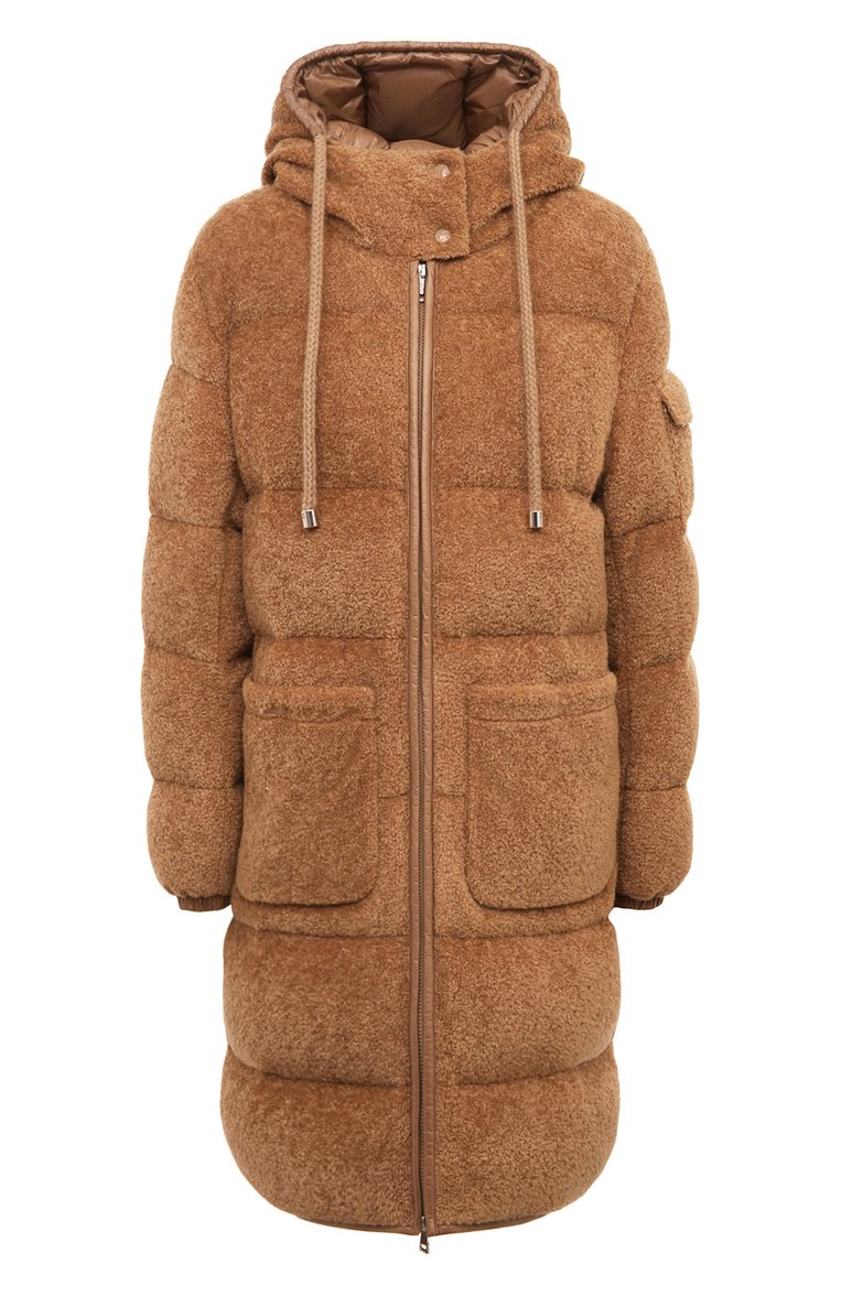 Женский пуховик MONCLER бежевого цвета, арт. 1C000-16-89A0F | Фото 1 (Материал утеплителя: Пух и перо; Длина (верхняя одежда): До колена; Драгоценные камни: Проставлено; Рукава: Длинные; Материал подклада: Синтетический материал; Материал сплава: Проставлено; Материал внешний: Хлопок, Синтетический материал; Кросс-КТ: Пуховик; Стили: Кэжуэл)