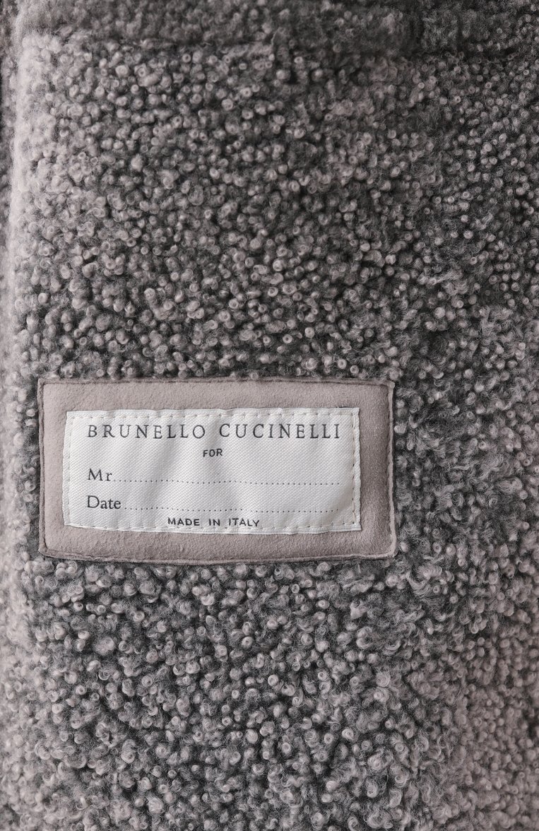 Мужская дубленка из овчины BRUNELLO CUCINELLI светло-серого цвета, арт. MPMLV1952 | Фото 7 (Длина (верхняя одежда): Короткие; Стили: Кэжуэл; Мужское Кросс-КТ: Верхняя одежда; Материал внешний: Натуральный мех; Рукава: Длинные)