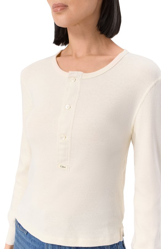 Хлопковый лонгслив Chloé CH25UJH14180 Кремовый  CH25UJH14180 Фото 5