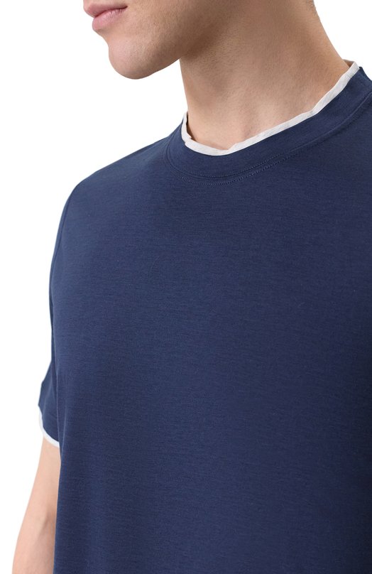 Футболка из шелка и хлопка Brunello Cucinelli MD8217427 Синий  MD8217427 Фото 5