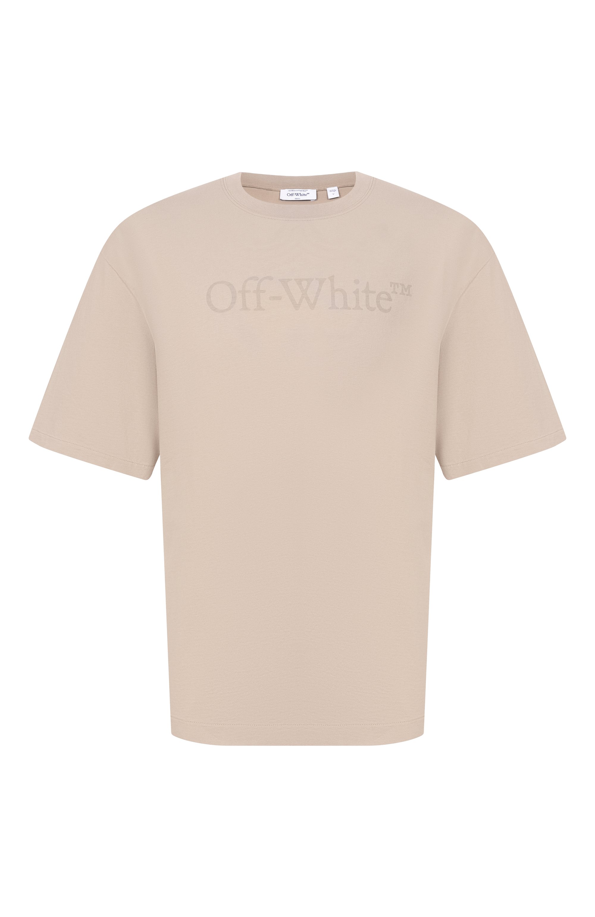 Хлопковая футболка OFF-WHITE бежевого цвета по цене 39950 руб., арт. 0MAA120S26JER00H, фото 1 Хлопковая футболка OFF-WHITE, арт. 0MAA120S26JER00H, фото 1