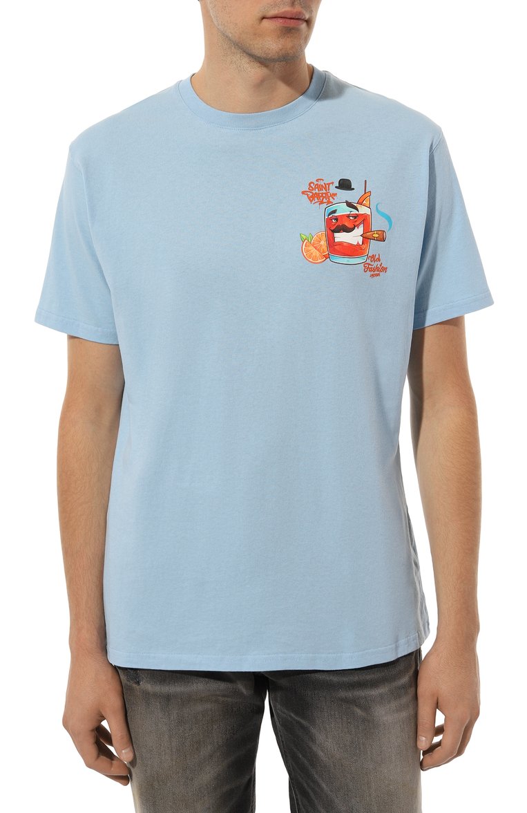 Мужская хлопковая футболка MC2 SAINT BARTH светло-голубого цвета, арт. STBM TSHIRT MAN/TSHM001/02203B | Фото 3 (Длина (для топов): Стандартные; Рукава: Короткие; Материал внешний: Хлопок; Стили: Кэжуэл; Прин�т: С принтом; Кросс-КТ: Пляж, Джерси; Мужское Кросс-КТ: Футболка-одежда; Автоматизация ТО: Проставлено; Автоматизация состава: Проставлено; Детали: Без декора)