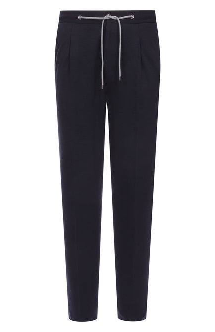 Мужские брюки из шерсти и хлопка CORNELIANI темно-синего цвета, арт. 254L19-2518800 | Фото 1 (Материал сплава: Проставлено; Длина (брюки, джинсы): Стандартные; Материал внешний: Хлопок, Шерсть; Драгоценные камни: Проставлено; Случай: Повседневный; Стили: Кэжуэл)