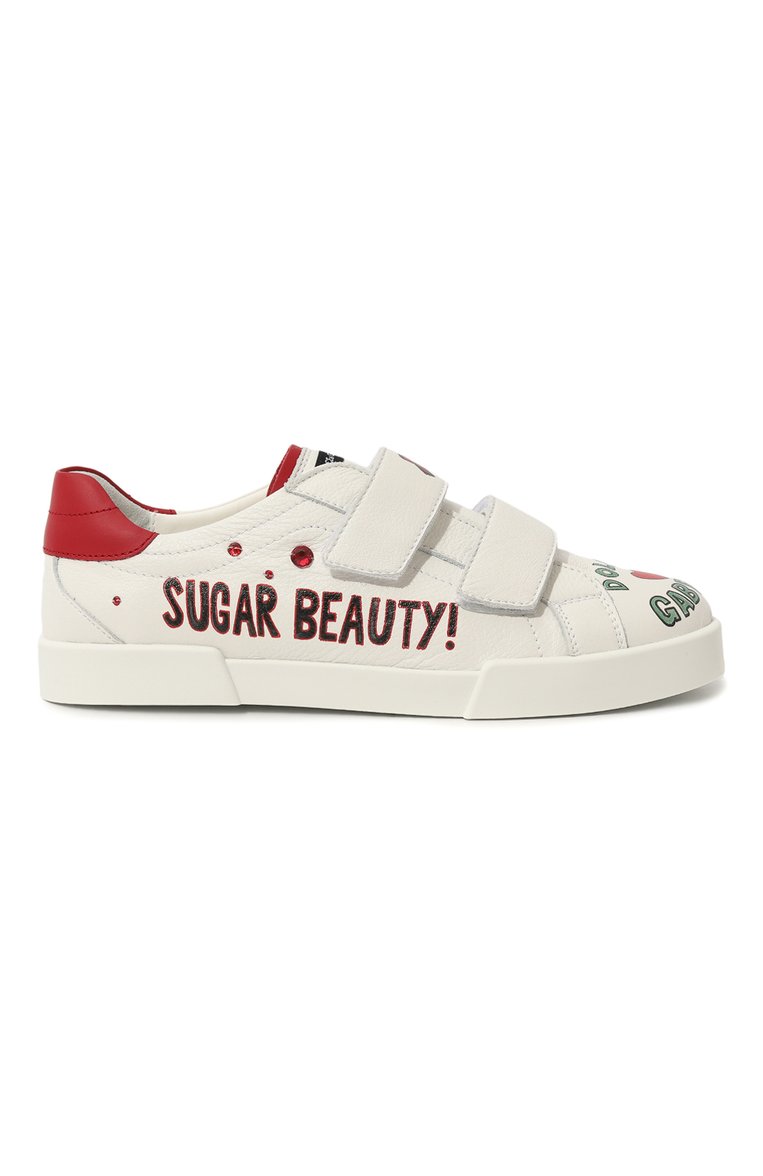 Детские кожаные кеды DOLCE & GABBANA белого цвета, арт. D11212/AI701/37-39 | Фото 4 (Материал сплава: Проставлено; Материал внутренний: Натуральная кожа; Нос: Не проставлено; Девочки Кросс-КТ: Обувь-низкие; Материал внешний: Натуральная кожа)