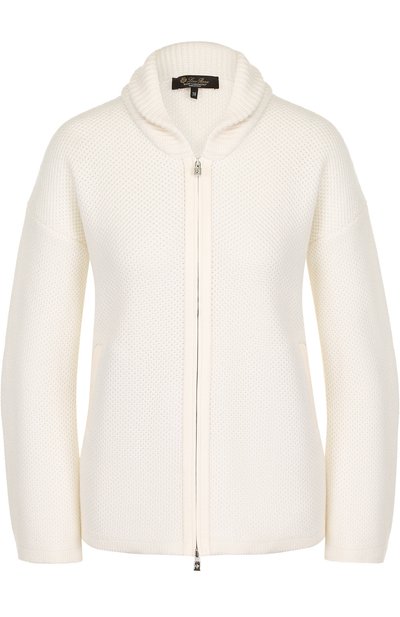 Женский кашемировый кардиган на молнии с кожаной отделкой LORO PIANA, арт. FAG4345