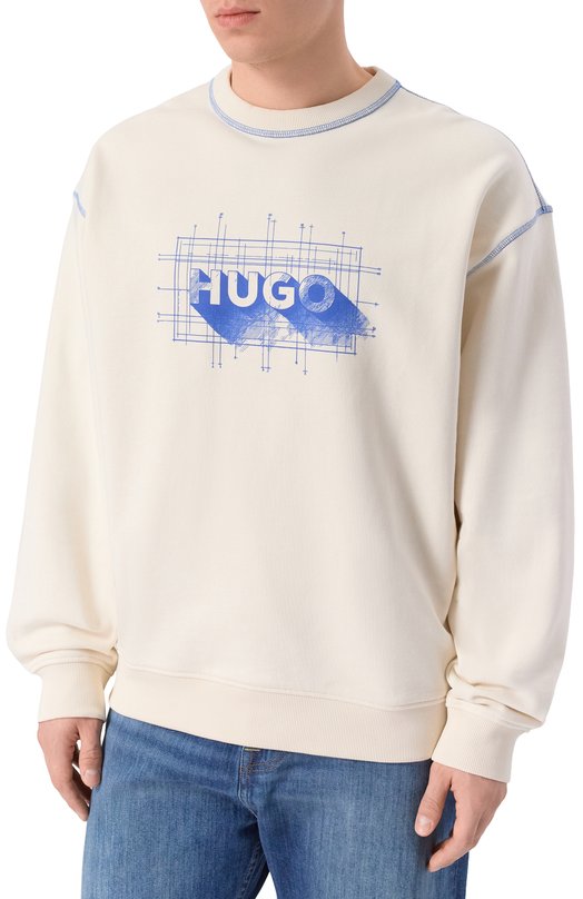 Хлопковый свитшот HUGO Blue 50553505 Кремовый  50553505 Фото 3