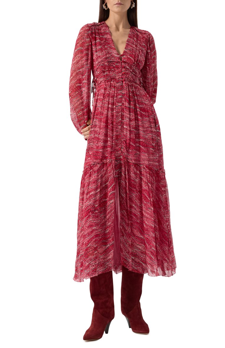 Женское платье из вискозы ISABEL MARANT ETOILE красного цвета, арт. 25PR00668FA/C1J07E | Фото 3 (Материал внешний: Вискоза; Рукава: Длинные; Длина Ж (юбки, платья, шорты): Миди; Случай: Повседневный; Женское Кросс-КТ: Платье-одежда; Стили: Романтичный)