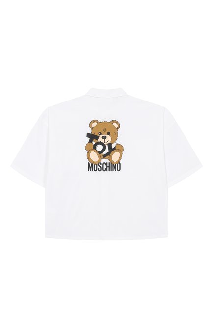 Детская хлопковая рубашка MOSCHINO белого цвета, арт. HUC01H/LMA01/10-14 | Фото 2 (Драгоценные камни: Проставлено; Материал сплава: Проставлено; Материал внешний: Хлопок; Рукава: Длинные)