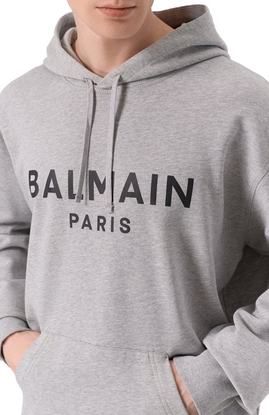 Хлопковое худи Balmain GH1JR007/BD46 Серый  GH1JR007/BD46 Фото 5