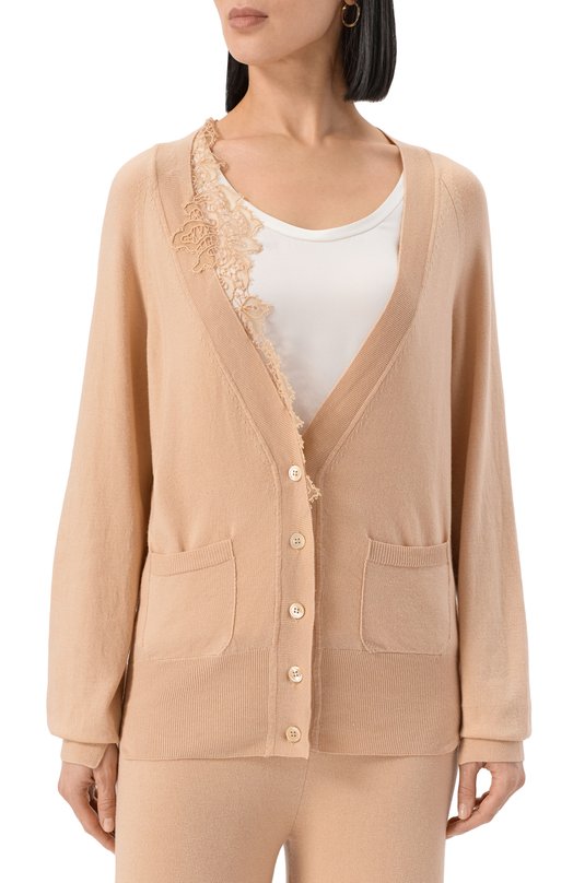 Кардиган из лиоцелла и шерсти Ermanno Scervino D474N503APXRH Бежевый  D474N503APXRH Фото 3