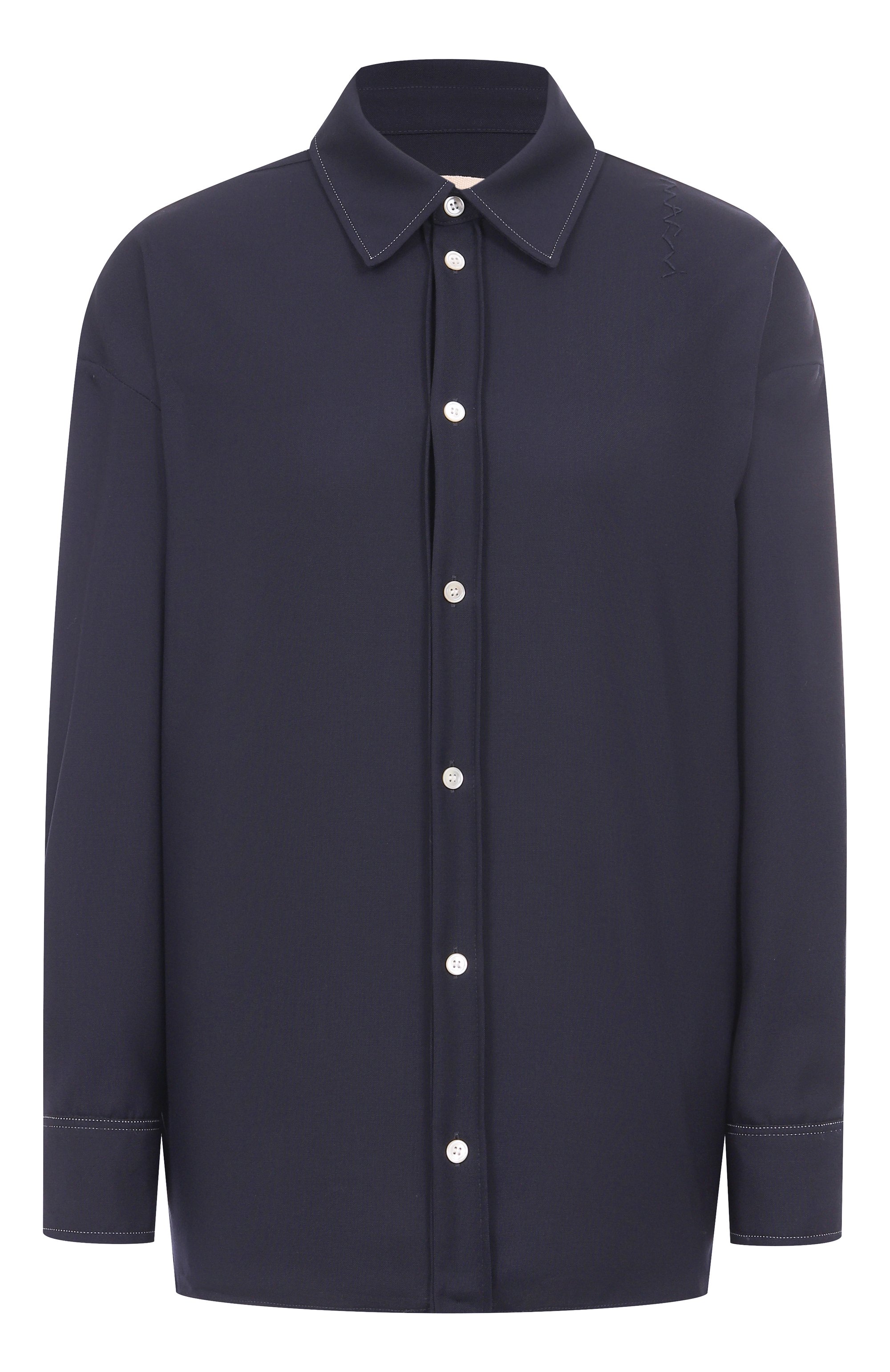 Шерстяная рубашка MARNI синего цвета по цене 113000 руб., арт. CAMA0613SQ/TW839, фото 1 Шерстяная рубашка MARNI, арт. CAMA0613SQ/TW839, фото 1