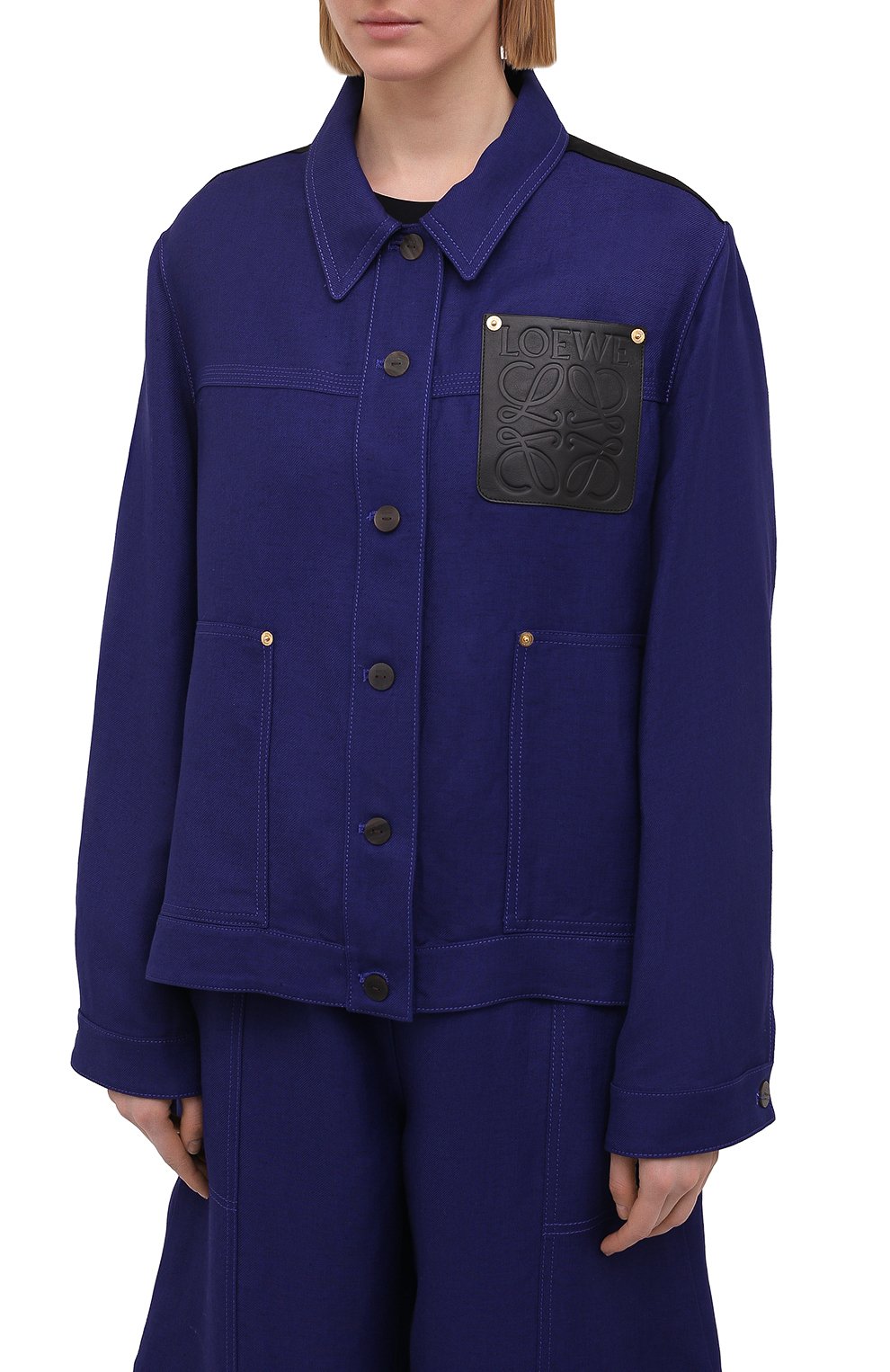 Куртка из вискозы и льна LOEWE синего цвета по цене 84450 руб., арт. S540Y03W03, фото 3 Куртка из вискозы и льна LOEWE, арт. S540Y03W03, фото 3