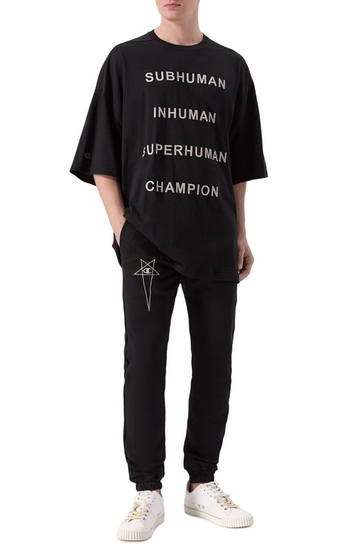 Хлопковая футболка Rick Owens x Champion Rick Owens CM01E1675/CHJG Чёрный  CM01E1675/CHJG Фото 2