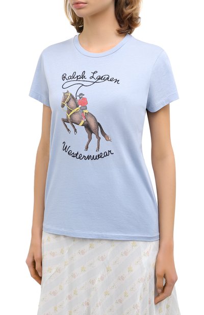 Хлопковая футболка POLO RALPH LAUREN голубого цвета по цене 8295 руб., арт. 211800354, фото 3 Хлопковая футболка POLO RALPH LAUREN, арт. 211800354, фото 3
