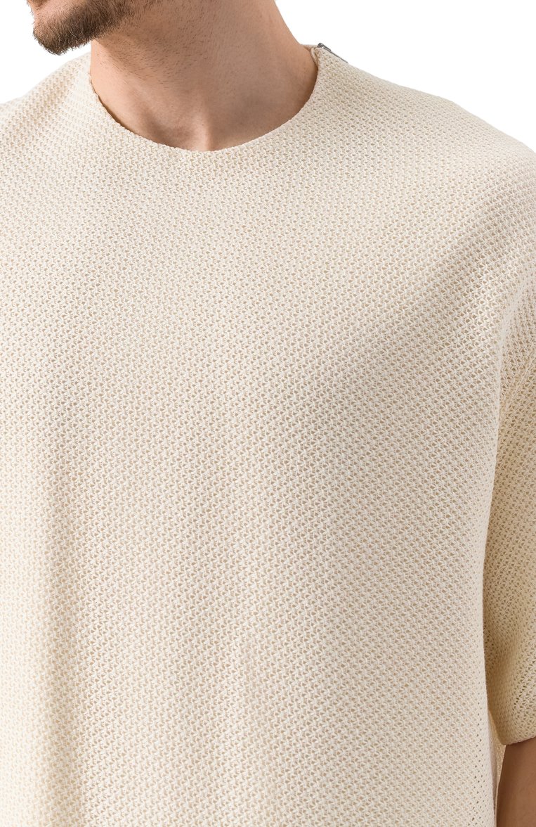 Мужская хлопковая футболка JIL SANDER кремового цвета, арт. J22GC0199/J20258 | Фото 5 (Рукава: 3/4; Длина (для топов): Стандартные; Принт: Без принта; Стили: Минимализм; Материал внешний: Хлопок, Синтетический материал; Мужское Кросс-КТ: Футболка-одежда; Кросс-КТ: Джерси; Автоматизация состава: Проставлено; Автоматизация ТО: Проставлено)