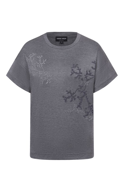 Футболка из шелка и хлопка Giorgio Armani GW003315/AF25467 Серый GW003315/AF25467