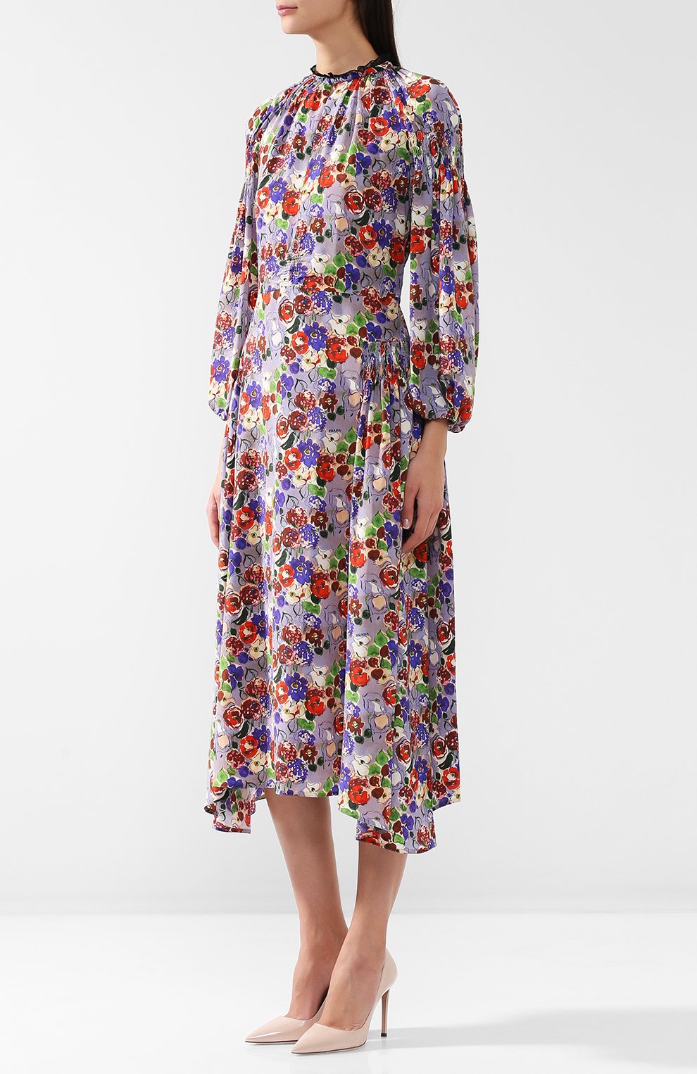 Шелковое платье-миди с воротником стойкой и принтом PRADA, арт. P36S0R-1RZK-F0014, фото 3