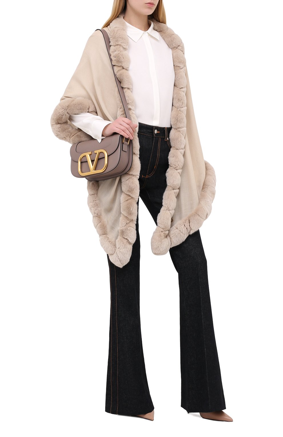 Кашемировая шаль с мехом шиншиллы LORO PIANA, арт. FAI8699, фото 2